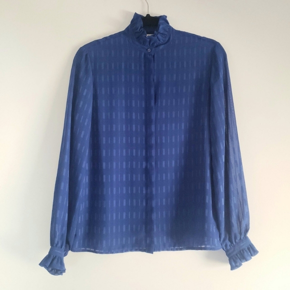 Vntg DAVID MATTHEW blue sheer striped blouse - Picture 1 of 4